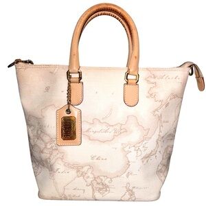 Alviero Martini 1A Classe Geo World Map Cream Satchel Bag